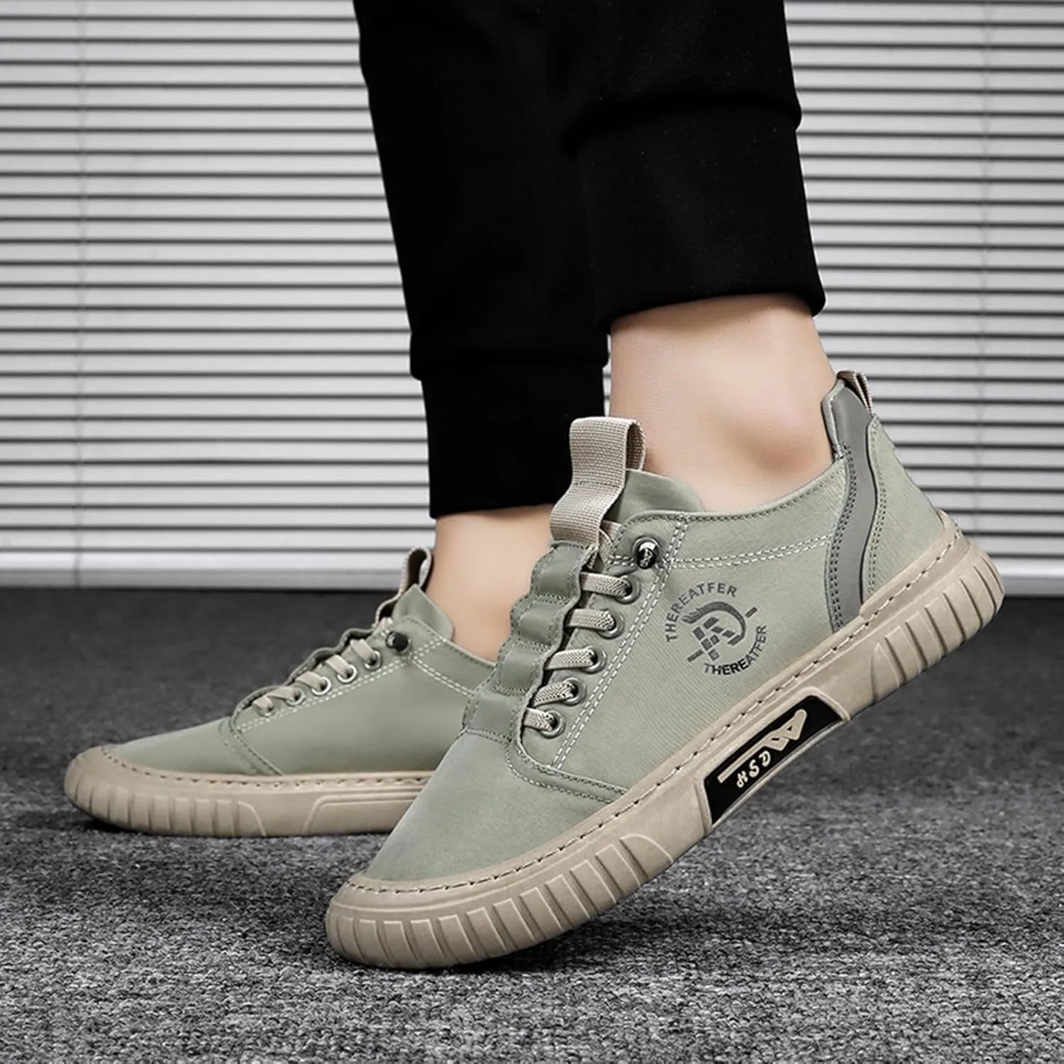 Men Low Top Breathable Casual Walking Shoes Canvas Mens Leather Shoes Casual Wide Sneaker