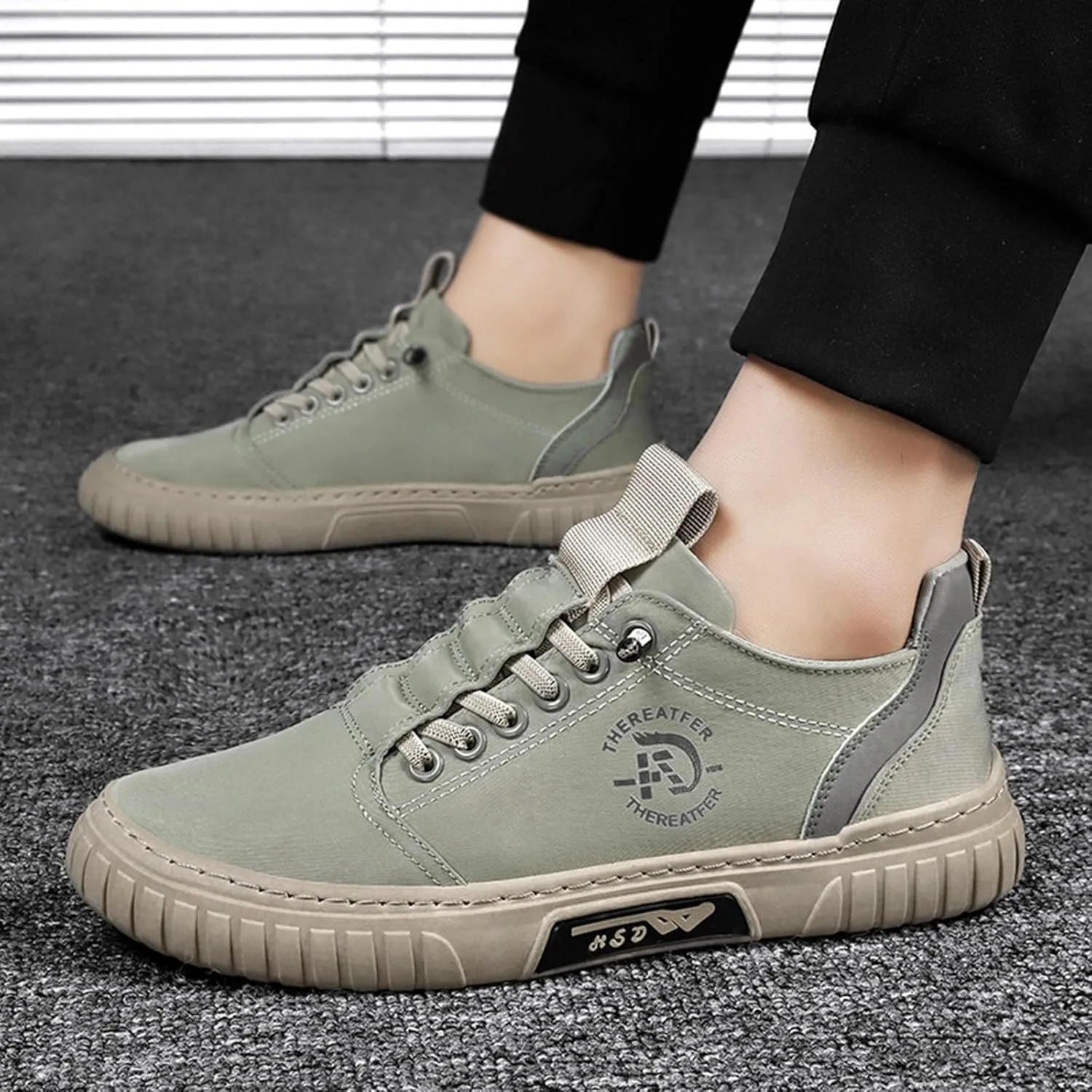 Men Low Top Breathable Casual Walking Shoes Canvas Mens Leather Shoes Casual Wide Sneaker