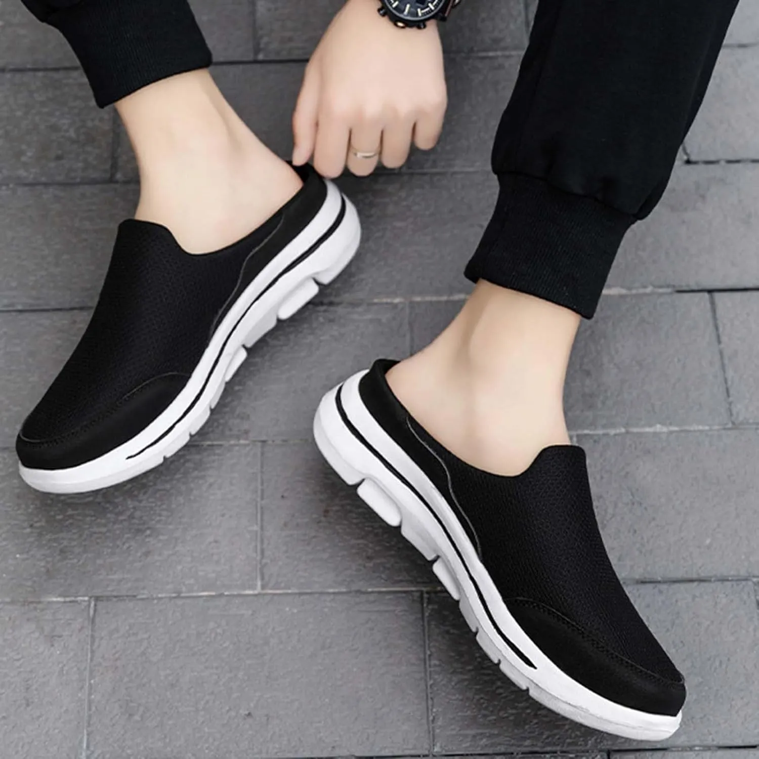 Men's Breathable Barefoot Shoes Soft Flat Soled Slip On Mesh Heelless Walking Shoes Business Casual Shoes