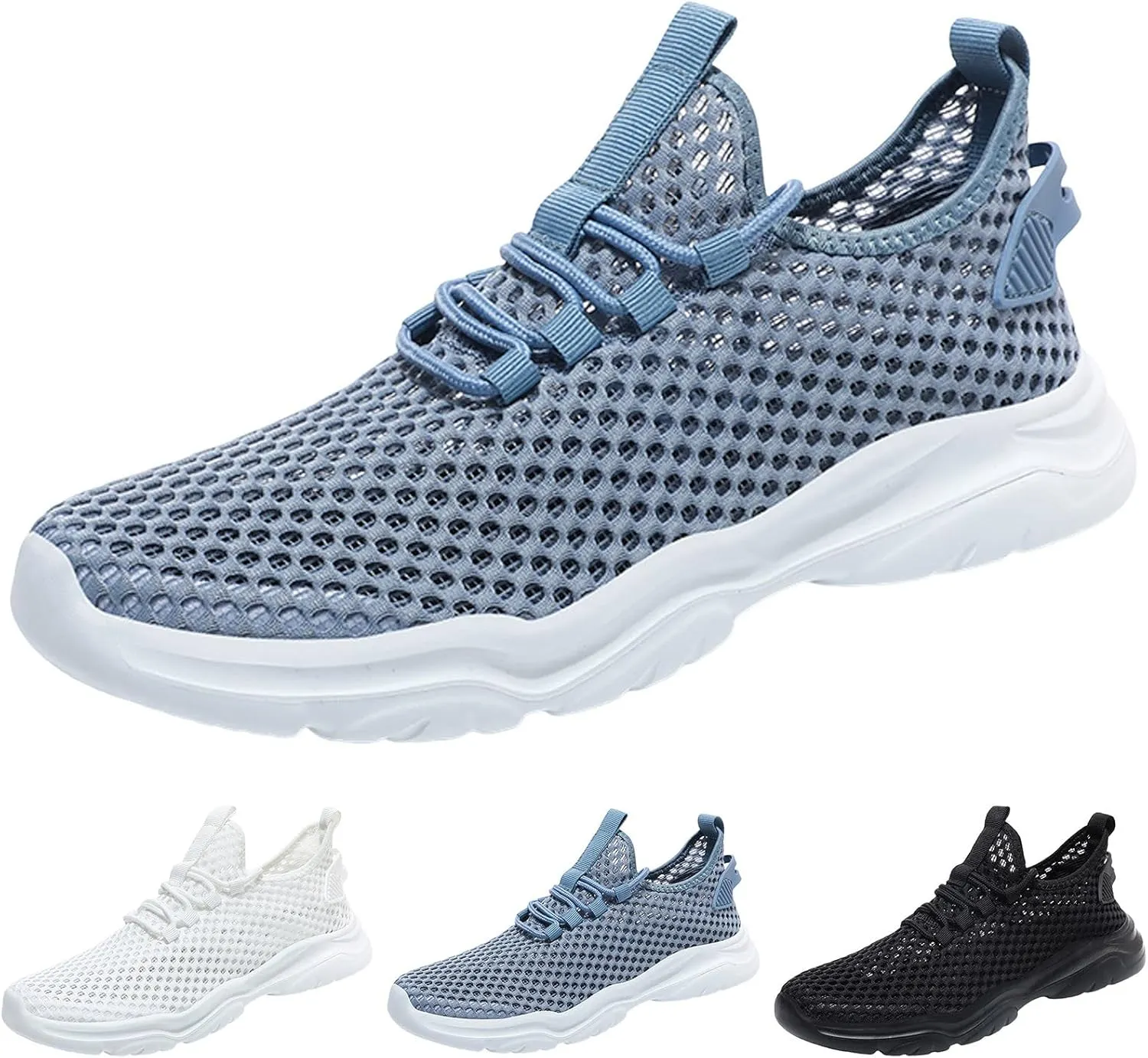 Mens Breathable Lace Up Running Shoes Breathable Elastic Fly Woven Mesh Sneaker Lightweight Work Shoes for Men
