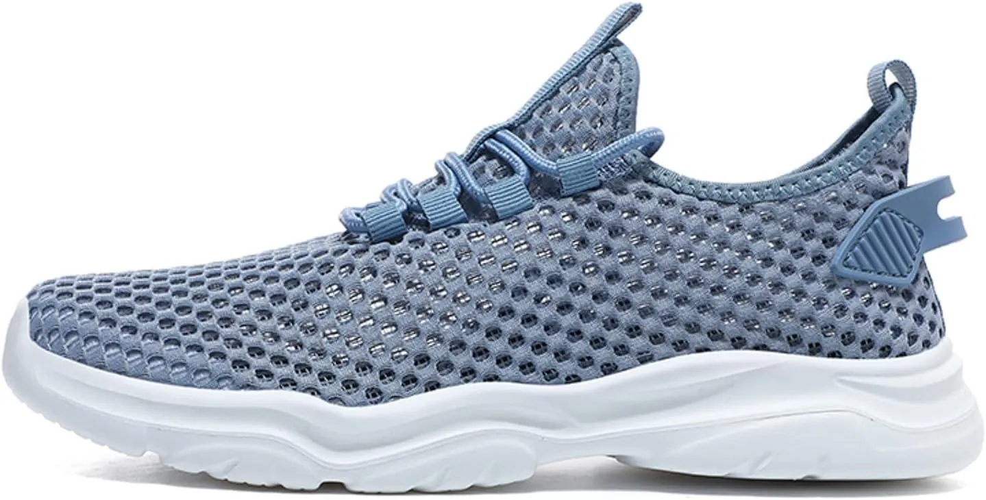 Mens Breathable Lace Up Running Shoes Breathable Elastic Fly Woven Mesh Sneaker Lightweight Work Shoes for Men