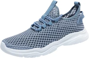 Mens Breathable Lace Up Running Shoes Breathable Elastic Fly Woven Mesh Sneaker Lightweight Work Shoes for Men