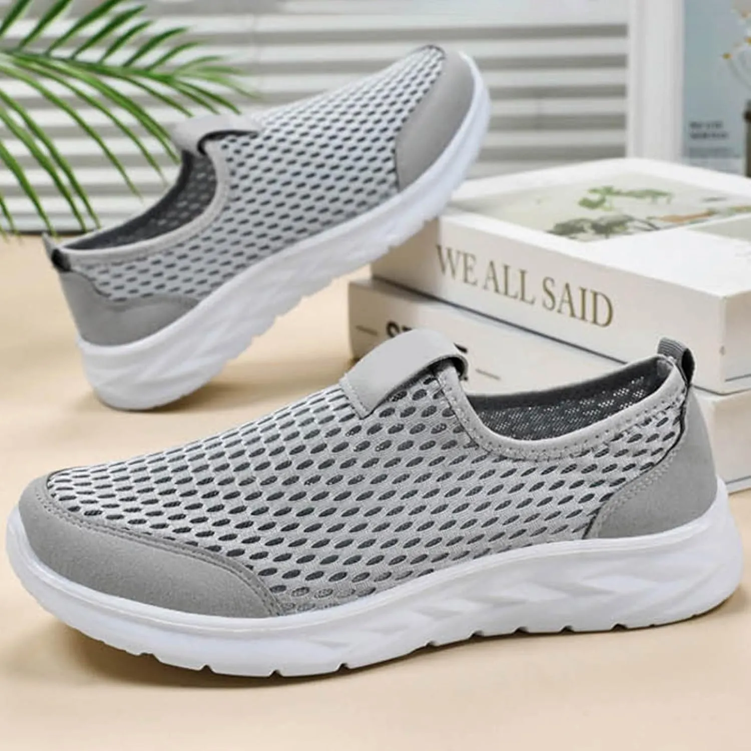 Mens Breathable Mesh Slip On Summer Sneakers Lightweight Comfortable Walking Shoes with Non Slip Sotf Sole for Running & Gym Workouts Men's Daily Work Black Shoes with Quick Drying Mesh