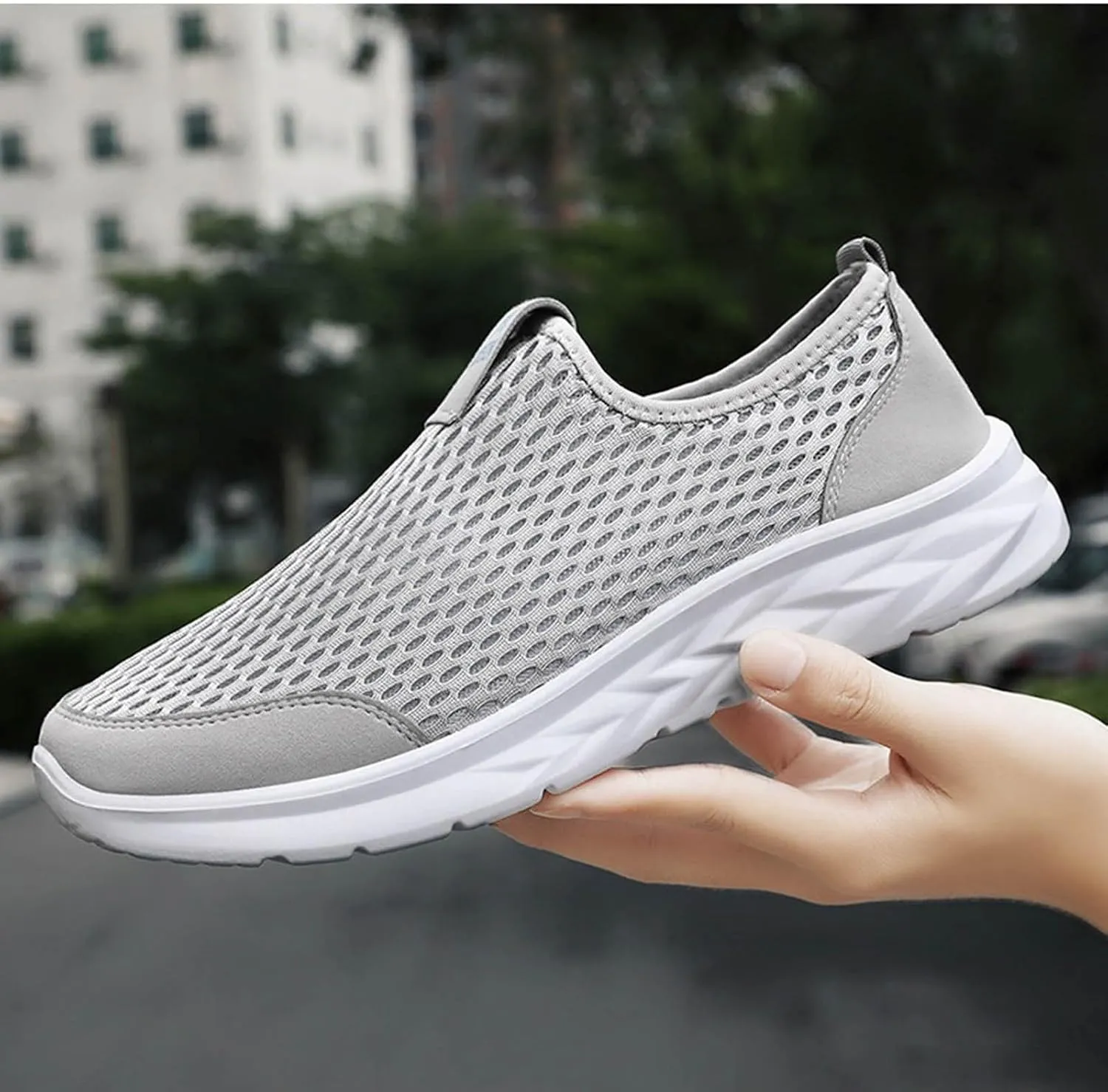 Mens Breathable Mesh Slip On Summer Sneakers Lightweight Comfortable Walking Shoes with Non Slip Sotf Sole for Running & Gym Workouts Men's Daily Work Black Shoes with Quick Drying Mesh