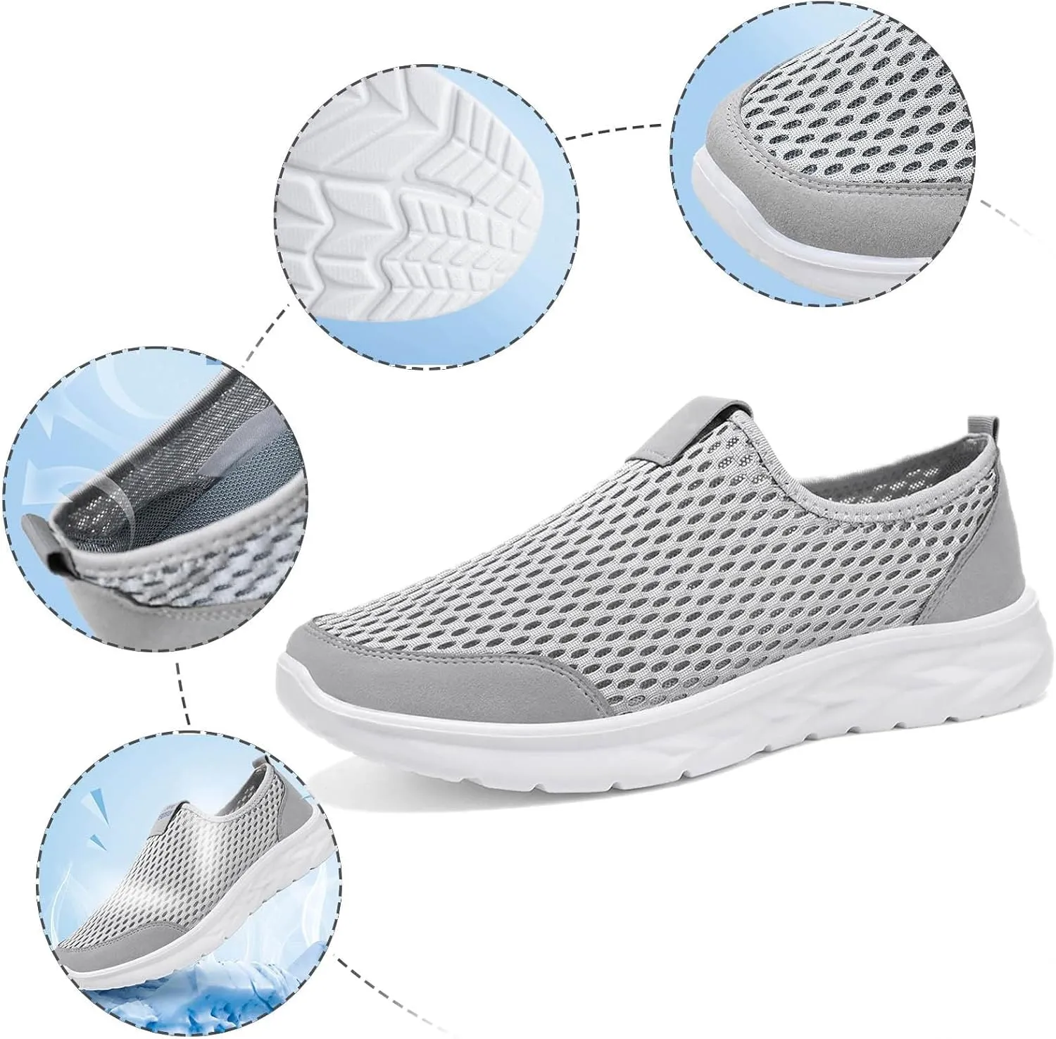Mens Breathable Mesh Slip On Summer Sneakers Lightweight Comfortable Walking Shoes with Non Slip Sotf Sole for Running & Gym Workouts Men's Daily Work Black Shoes with Quick Drying Mesh