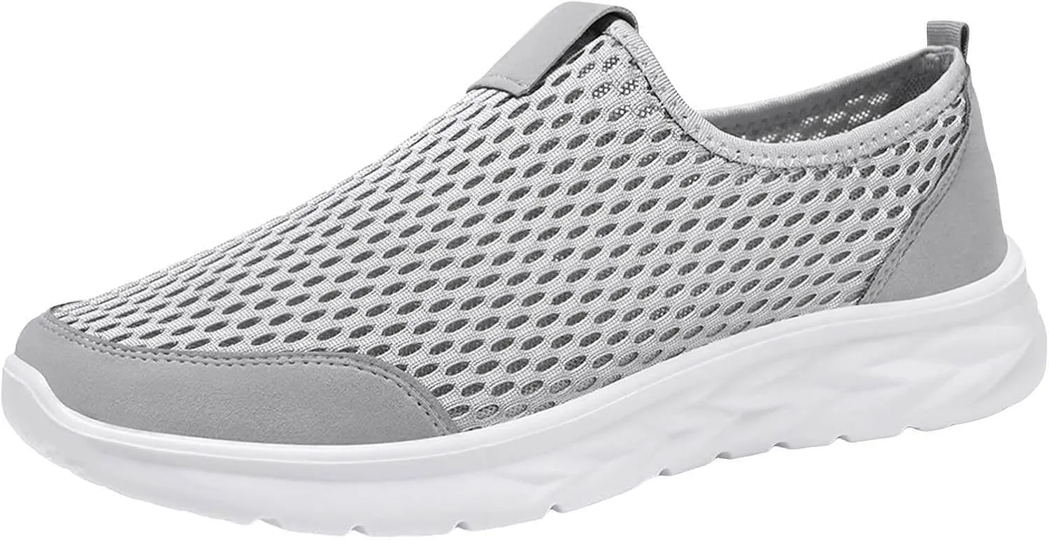Mens Breathable Mesh Slip On Summer Sneakers Lightweight Comfortable Walking Shoes with Non Slip Sotf Sole for Running & Gym Workouts Men's Daily Work Black Shoes with Quick Drying Mesh