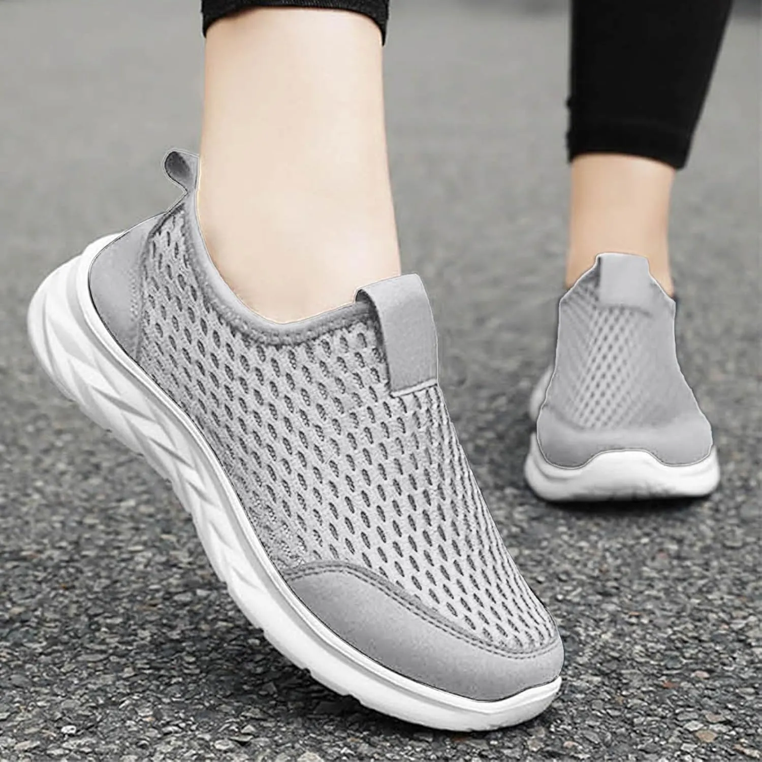 Mens Breathable Mesh Slip On Summer Sneakers Lightweight Comfortable Walking Shoes with Non Slip Sotf Sole for Running & Gym Workouts Men's Daily Work Black Shoes with Quick Drying Mesh