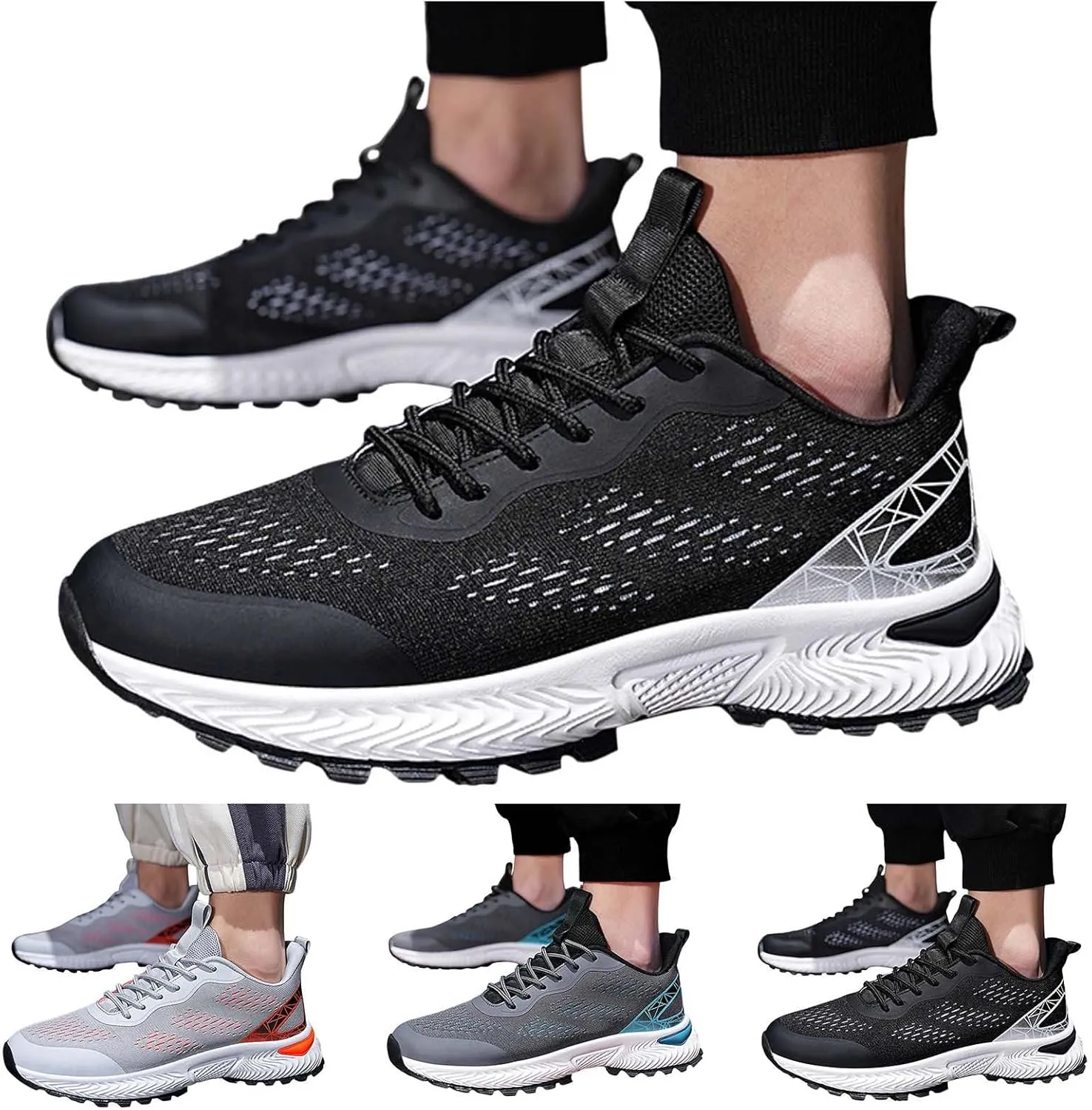 Men's Breathable Stretch Workout Shoes Breathable Elastic Fly Woven Mesh Sneaker Arch Support Plantar Fasciitis