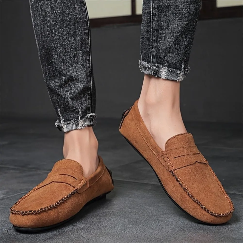 Mens Casual Loafers Slip On Suede Vamp Comfortable Shoes for Travel Walking Business Lightweight Breathable Flexible Sole