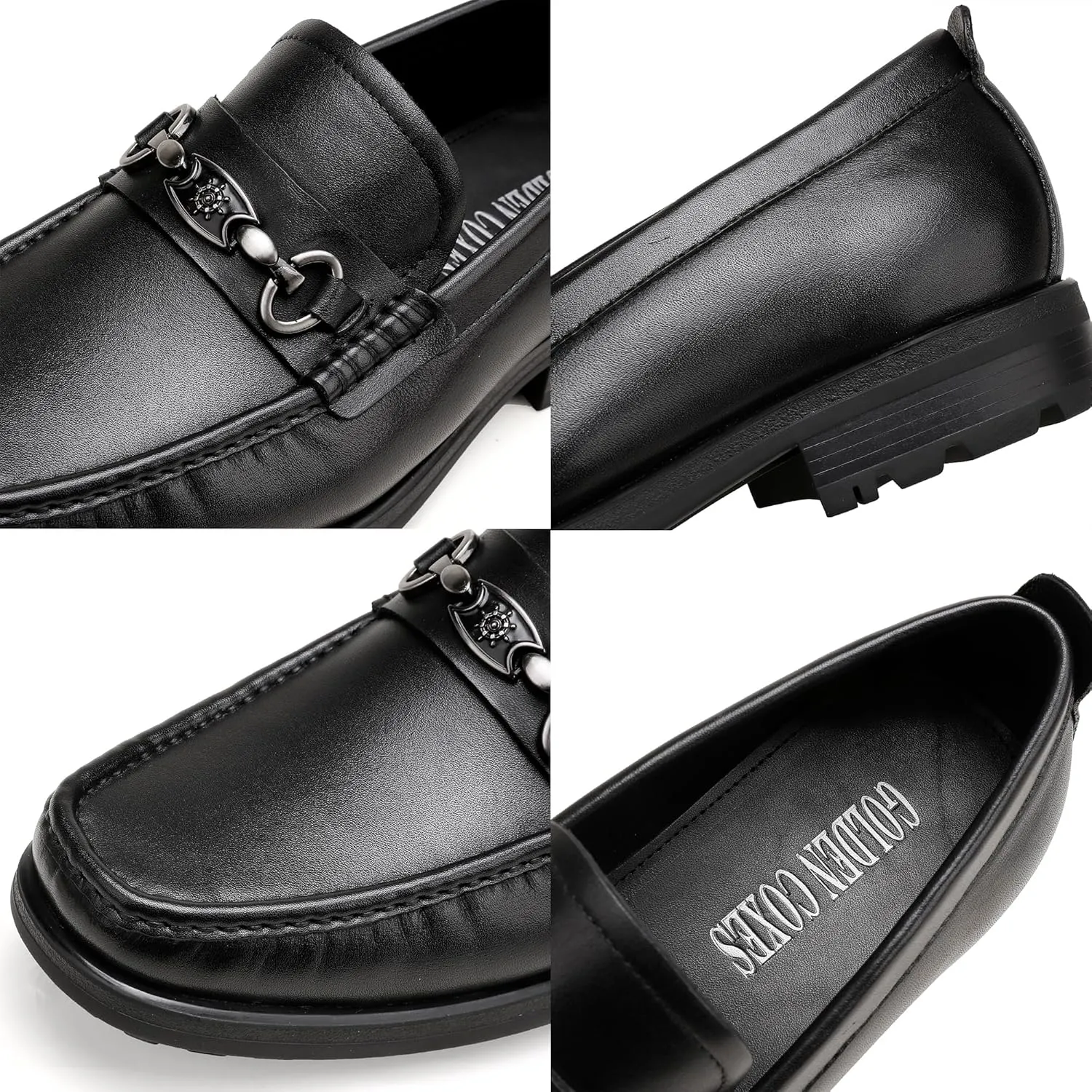 Men's Casual Slip On Loafers, Classic Leather Dress Shoes with Premium Buckle Moc-Toe Casual Shoes Banquets Weddings Shoes Slip-On Dress Penny Loafers