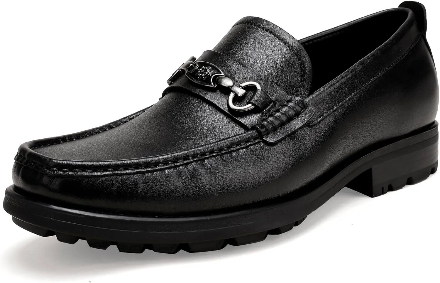 Men's Casual Slip On Loafers, Classic Leather Dress Shoes with Premium Buckle Moc-Toe Casual Shoes Banquets Weddings Shoes Slip-On Dress Penny Loafers