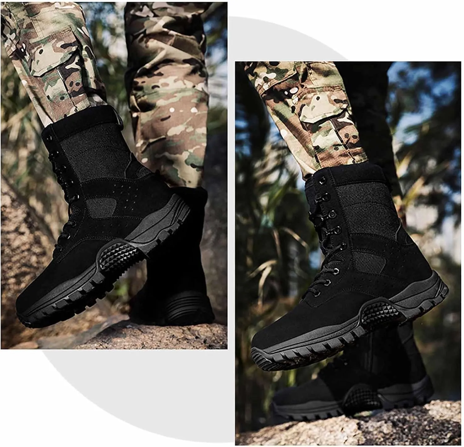 Men's Combat Boots, Tactical Hiking Boots for Men Side Zipper Desert Jungle Boots Army Work Boots Durable Suede Leather Military Work Boots
