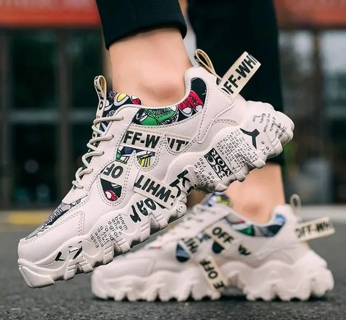 Men's Doodle Fashion Sneakers Running Shoes Casual Slip on Walking Tennis Gym Sneakers