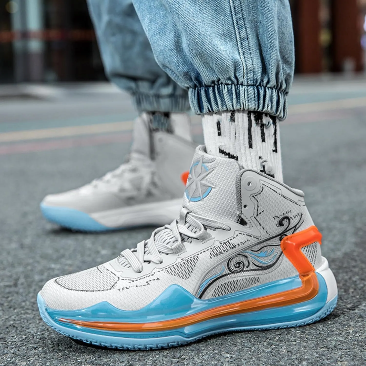 Mens Fashion Breathable Mesh High Top Lace Up Basketball Shoes Non Slip Lightweight Sport Sneakers for Walking Running Tennis Volleyball