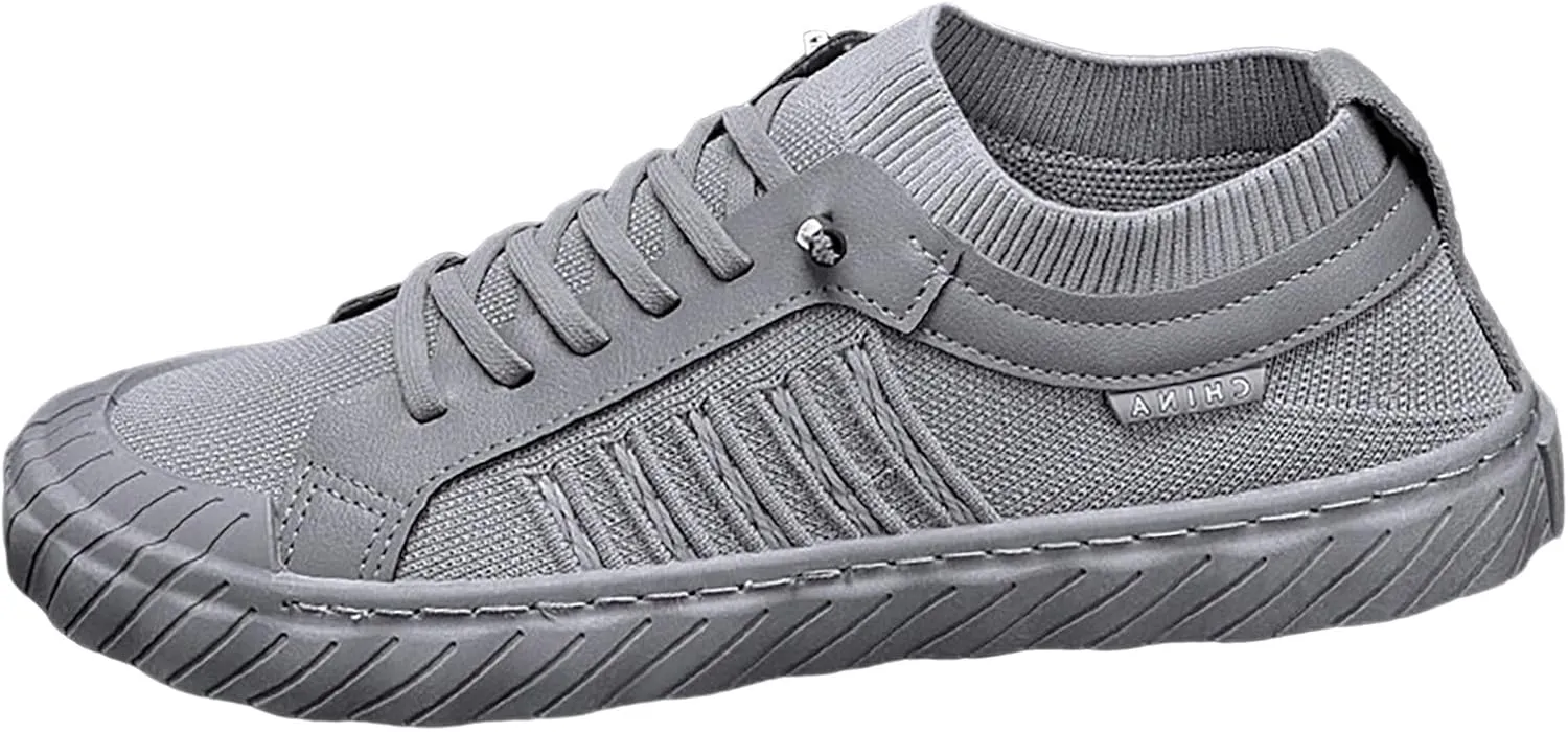 Men's Fashion Shoes Daily Working All Day Comfort Flat Sneakers for Men with Non Slip Comfortable Thick Sole Breathable Mesh Lace up Black Footwear Four Seasons Shoes Male