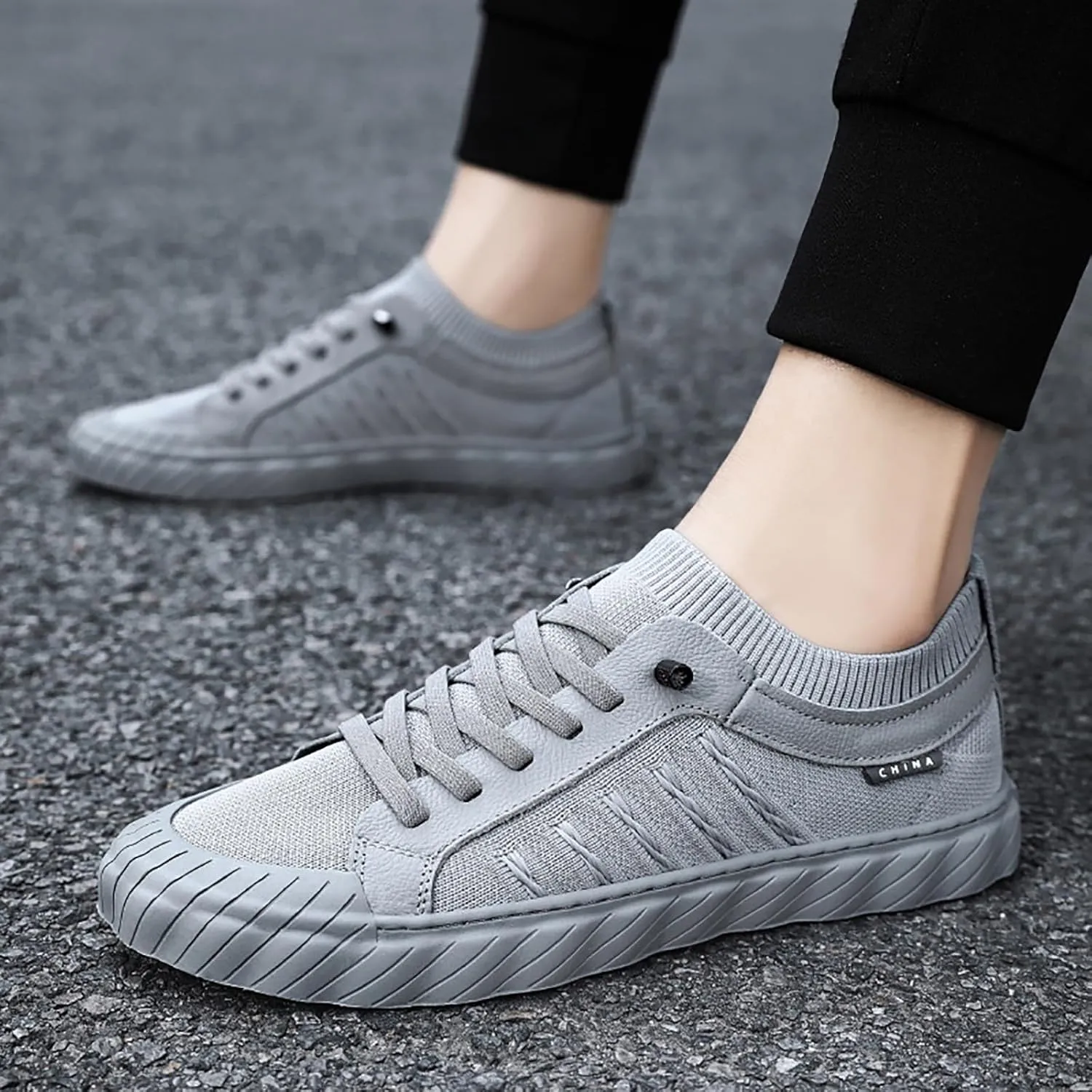 Men's Fashion Shoes Daily Working All Day Comfort Flat Sneakers for Men with Non Slip Comfortable Thick Sole Breathable Mesh Lace up Black Footwear Four Seasons Shoes Male