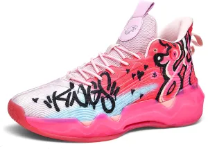 Men's High-Top Basketball ShoesWear-Resistant and Anti-Slip Soles Running Shoes Graffiti Design Fashionable Sports Shoes