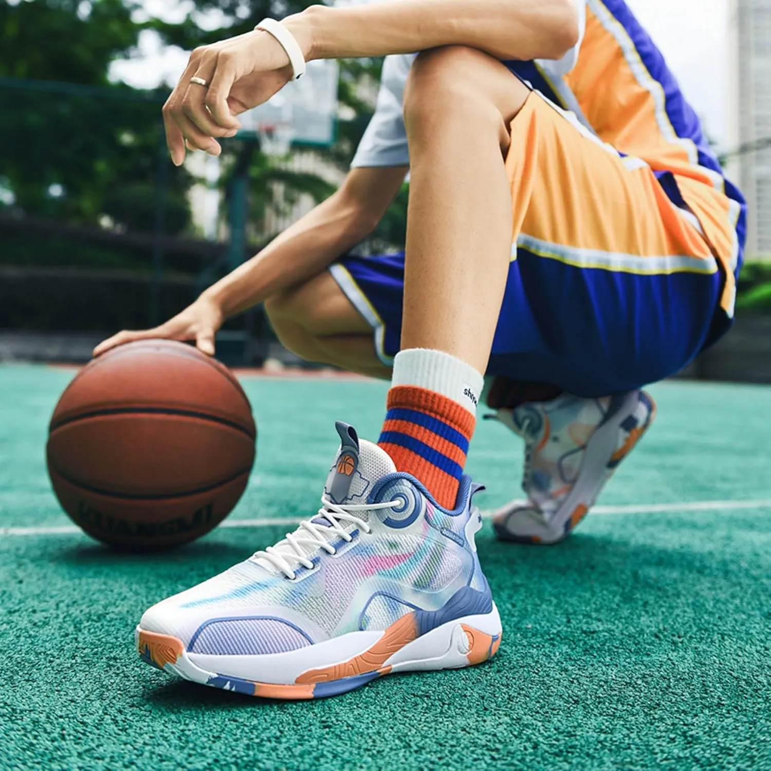 Men's High Top Lace Up Anti Slip Basketball Shoes, Arch Support Casual Sports Shoes, Men's Breathable Running Shoes, Fitness Cushioning Training Shoes