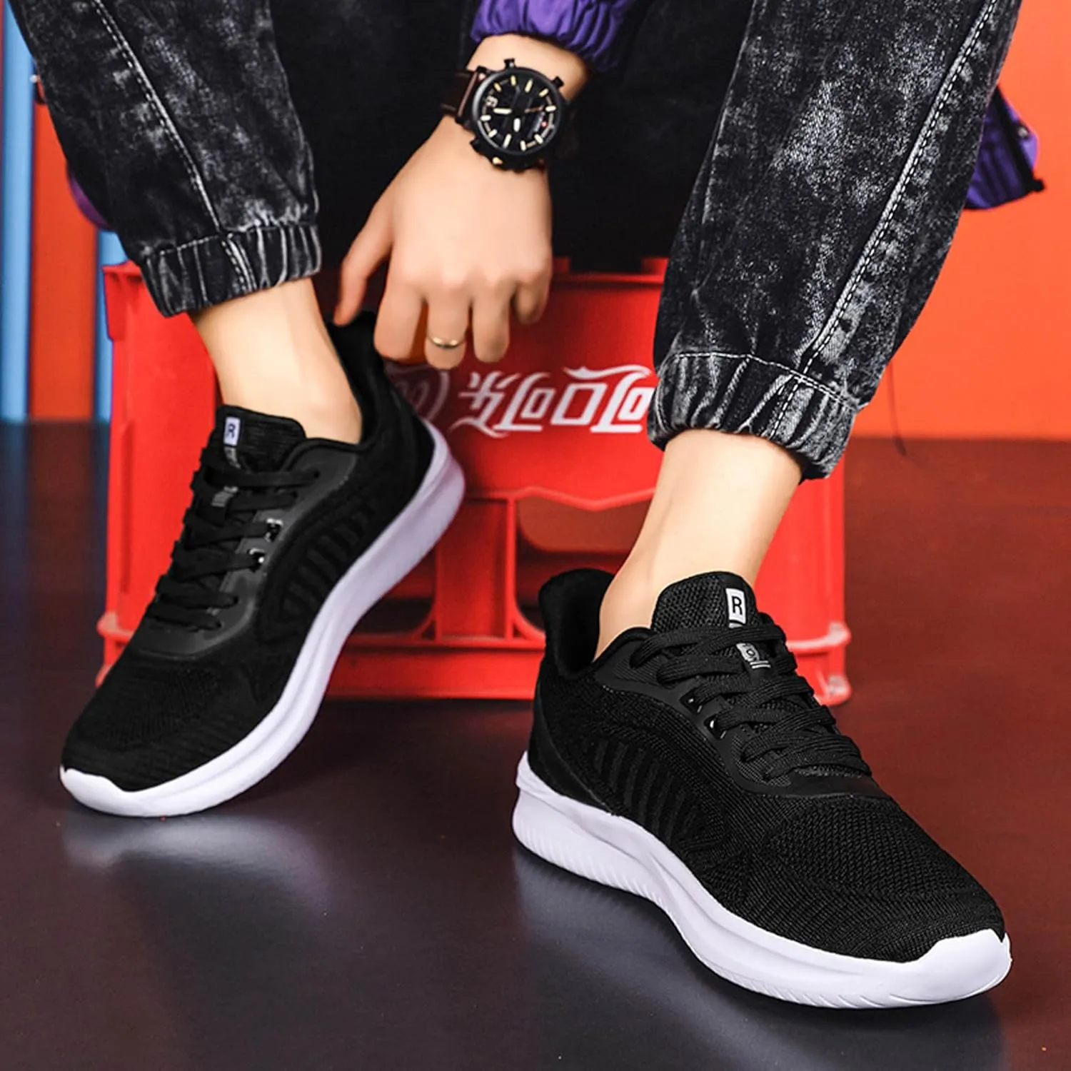 Men's Lace Up Lightweight Anti Slip Arch Support Casual Breathable Fitness Cushioning Training Sports Running Shoes, Park Walking Shoes, Street Sports Basketball Shoes