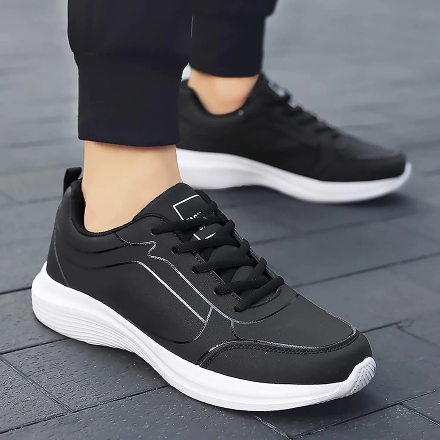 Men's Lace Up Memory Foam Sneakers Breathable Elastic Fly Woven Mesh Sneaker Breathable Diabetic Shoes for Men