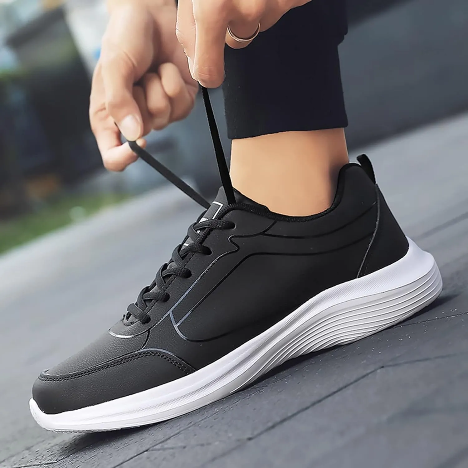 Men's Lace Up Memory Foam Sneakers Breathable Elastic Fly Woven Mesh Sneaker Breathable Diabetic Shoes for Men