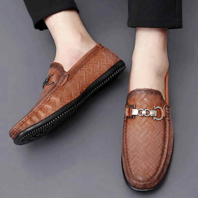 Mens Leather Dress Casual Shoes for Men Slip-On Comfortable Lightweight Flexible Fit for Elderly