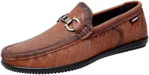 Mens Leather Dress Casual Shoes for Men Slip-On Comfortable Lightweight Flexible Fit for Elderly