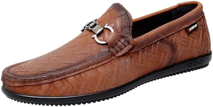 Mens Leather Dress Casual Shoes for Men Slip-On Comfortable Lightweight Flexible Fit for Elderly