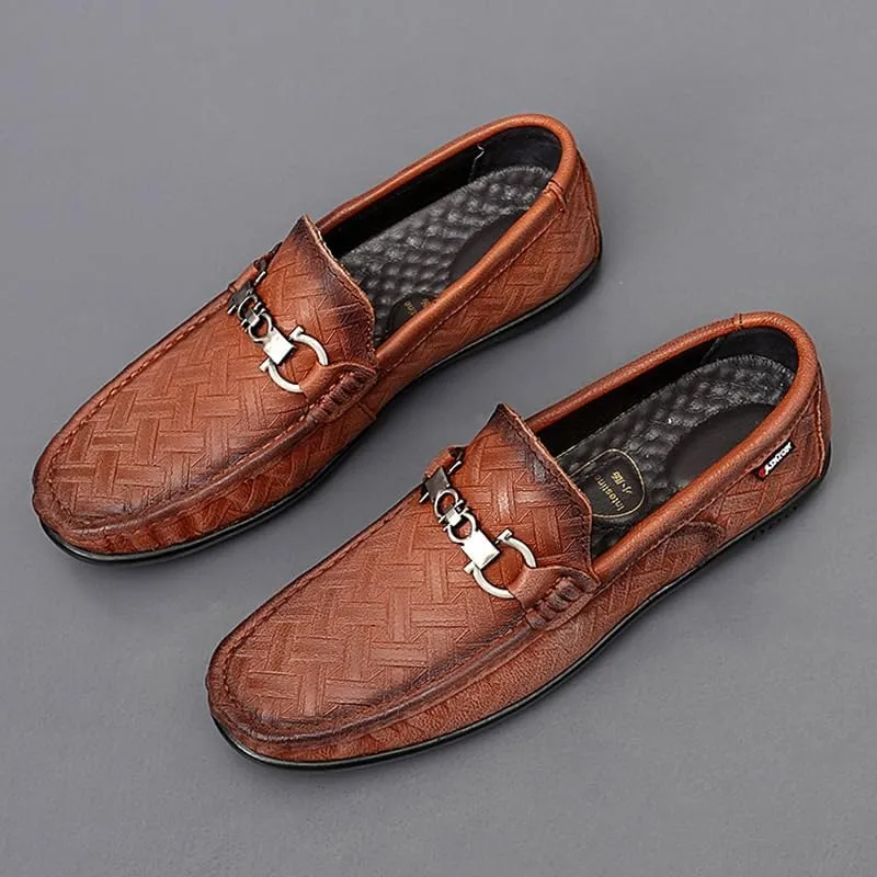 Mens Leather Dress Casual Shoes for Men Slip-On Comfortable Lightweight Flexible Fit for Elderly