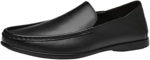Mens Leather Loafers Solid Color Round Toe Anti Slip Comfortable Walking Shoes Outdoor Casual Lightweight Flexible