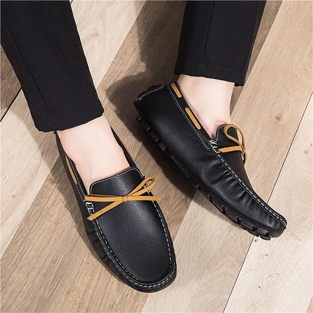 Men's Loafers Leather Stitching Details Deck Shoes Round Toe Flexible Comfortable Lightweight Prom Slip-ons