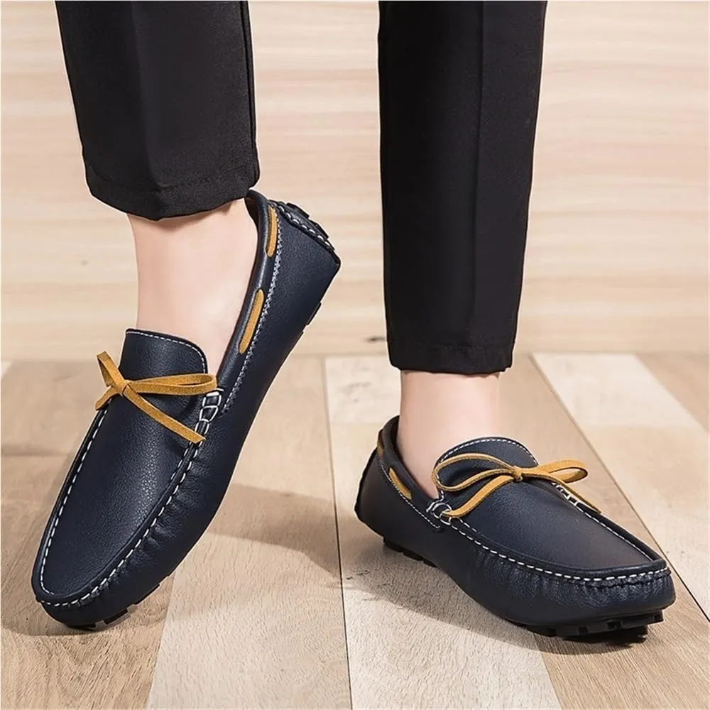 Men's Loafers Leather Stitching Details Deck Shoes Round Toe Flexible Comfortable Lightweight Prom Slip-ons