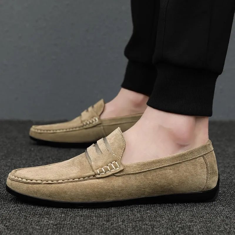 Mens Loafers Round Toe Leather Penny Loafers Flexible Lightweight Flat Heel Walking Prom Slip-on