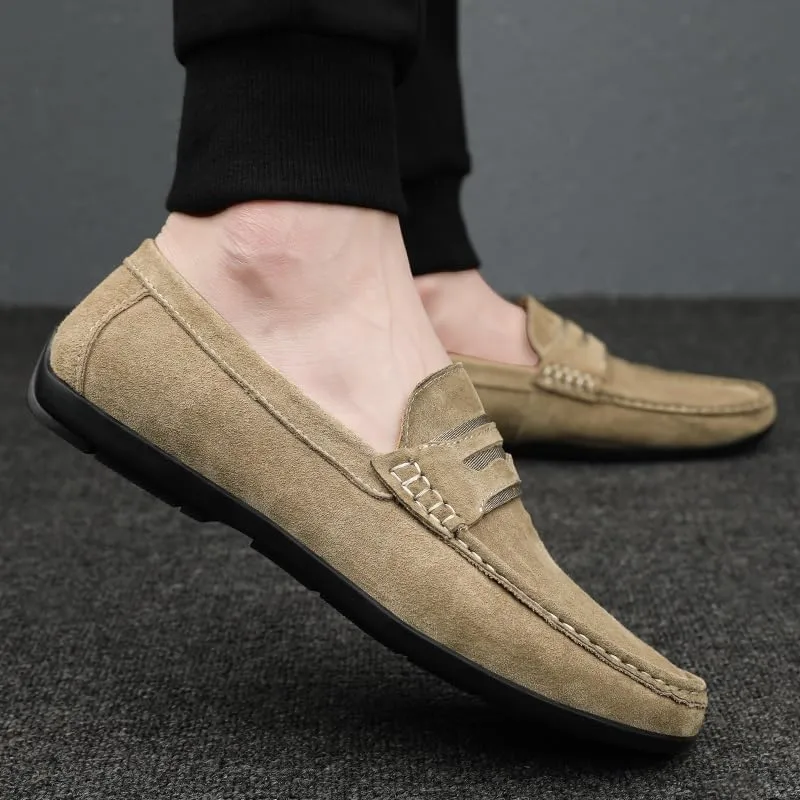 Mens Loafers Round Toe Leather Penny Loafers Flexible Lightweight Flat Heel Walking Prom Slip-on