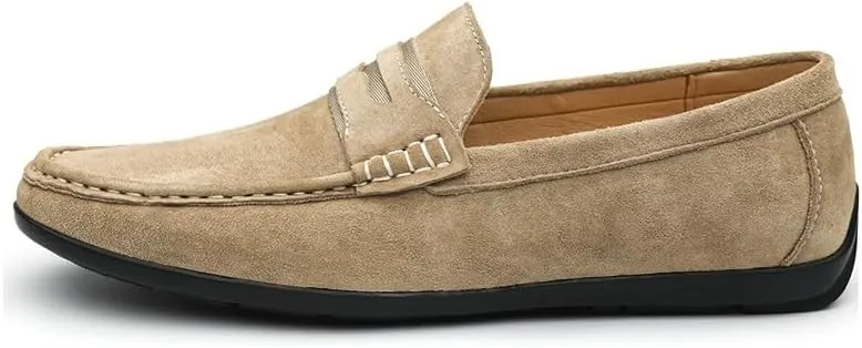 Mens Loafers Round Toe Leather Penny Loafers Flexible Lightweight Flat Heel Walking Prom Slip-on