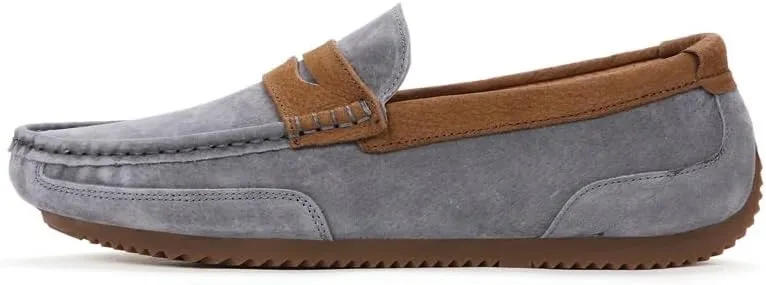 Men's Loafers Round Toe PU Leather Patchwork Suede Vamp Penny Loafers Flat Heel Flexible Slip Resistant Prom Fashion Slip-on