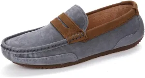 Men's Loafers Round Toe PU Leather Patchwork Suede Vamp Penny Loafers Flat Heel Flexible Slip Resistant Prom Fashion Slip-on