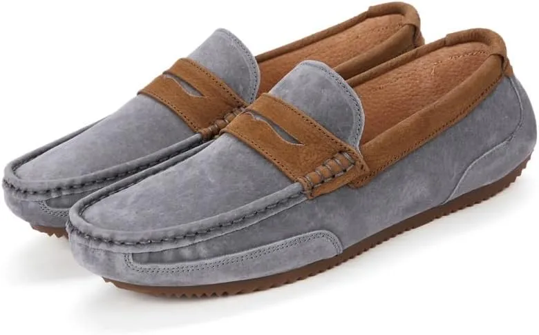 Men's Loafers Round Toe PU Leather Patchwork Suede Vamp Penny Loafers Flat Heel Flexible Slip Resistant Prom Fashion Slip-on