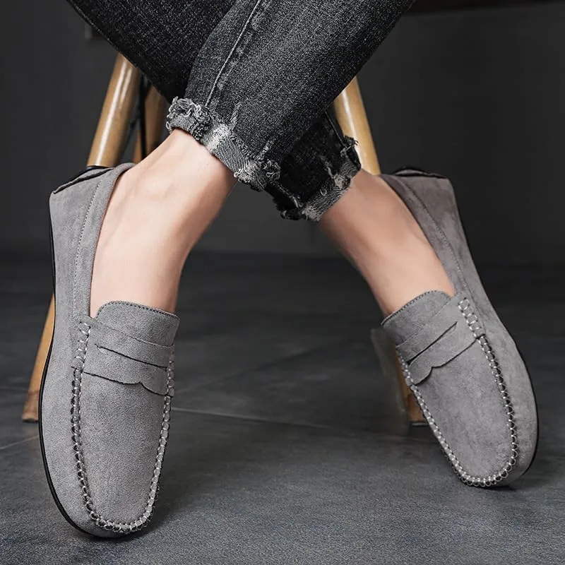 Mens Loafers Round Toe Suede Vamp Penny Driving Loafers Lightweight Flat Heel Flexible Party Slip-ons