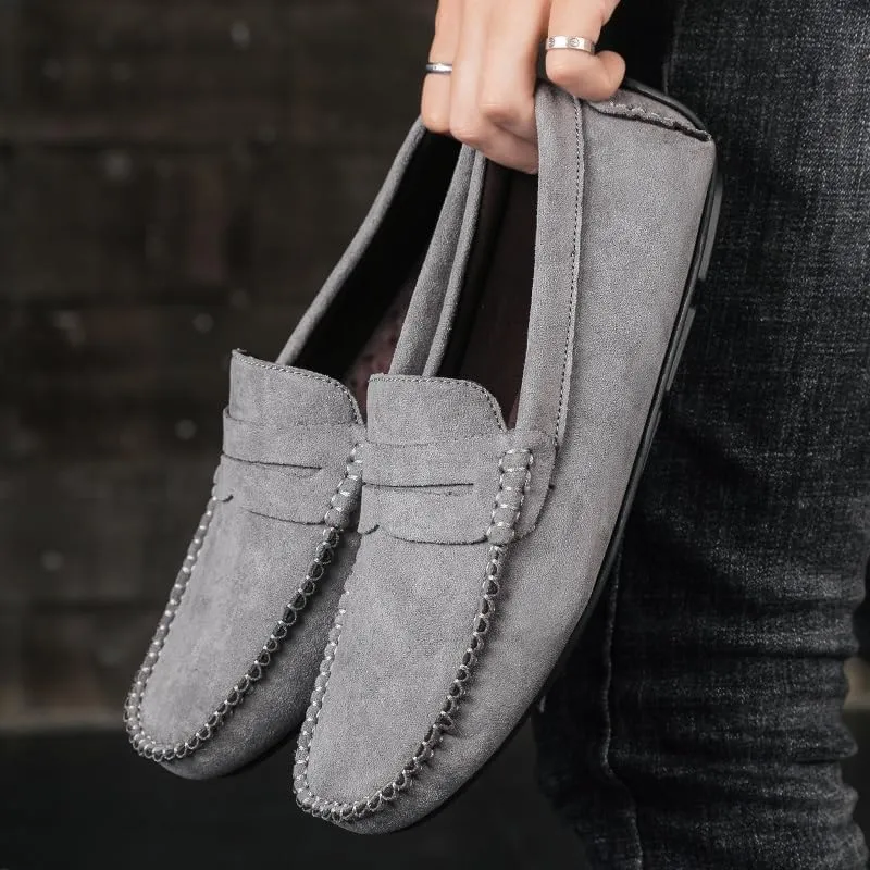 Mens Loafers Round Toe Suede Vamp Penny Driving Loafers Lightweight Flat Heel Flexible Party Slip-ons