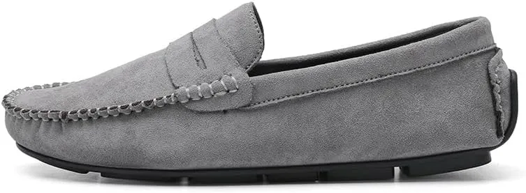 Mens Loafers Round Toe Suede Vamp Penny Driving Loafers Lightweight Flat Heel Flexible Party Slip-ons