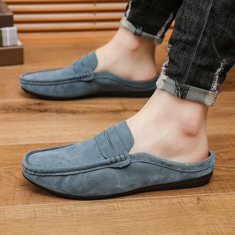 Men's Loafers Round Toe Suede Vamp Penny Half Loafers Shoes Slip Resistant Lightweight Flexible Walking Slip-on