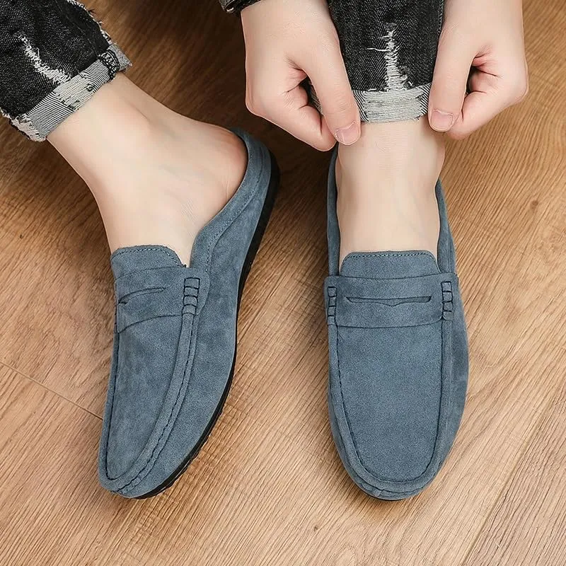 Men's Loafers Round Toe Suede Vamp Penny Half Loafers Shoes Slip Resistant Lightweight Flexible Walking Slip-on