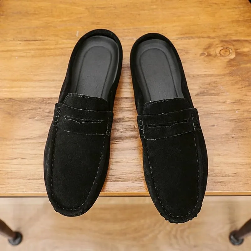 Men's Loafers Round Toe Suede Vamp Penny Half Loafers Shoes Slip Resistant Lightweight Flexible Walking Slip-on