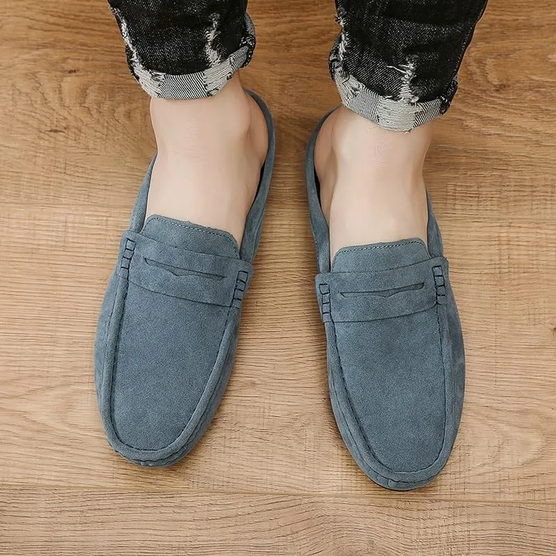 Men's Loafers Round Toe Suede Vamp Penny Half Loafers Shoes Slip Resistant Lightweight Flexible Walking Slip-on