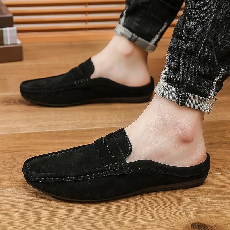 Men's Loafers Round Toe Suede Vamp Penny Half Loafers Shoes Slip Resistant Lightweight Flexible Walking Slip-on