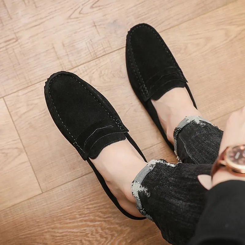 Men's Loafers Round Toe Suede Vamp Penny Half Loafers Shoes Slip Resistant Lightweight Flexible Walking Slip-on