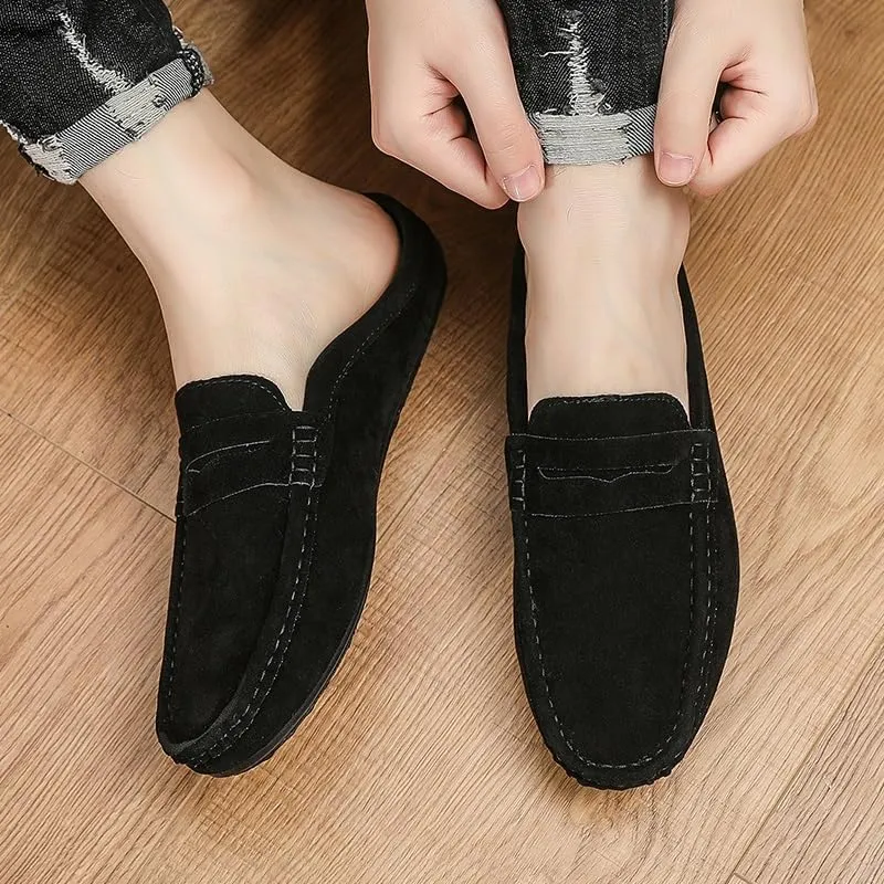 Men's Loafers Round Toe Suede Vamp Penny Half Loafers Shoes Slip Resistant Lightweight Flexible Walking Slip-on