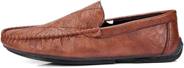 Men's Loafers Round Toe Vegan Leather Driving Style Loafer Lightweight Anti-Slip Flexible Fashion Walking Slip On