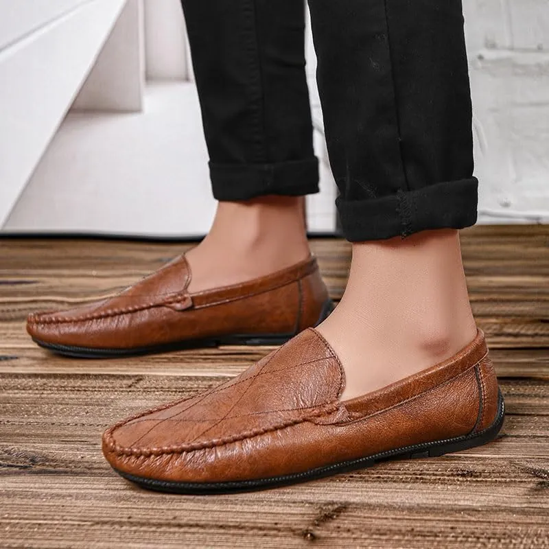 Men's Loafers Round Toe Vegan Leather Driving Style Loafer Lightweight Anti-Slip Flexible Fashion Walking Slip On